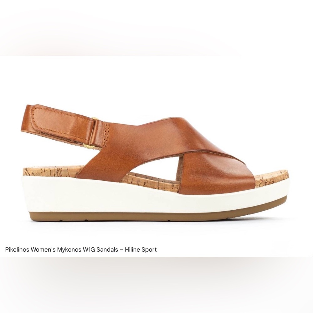 PIKOLINOS Brown Leather Cork-Trim Wedge Sandals